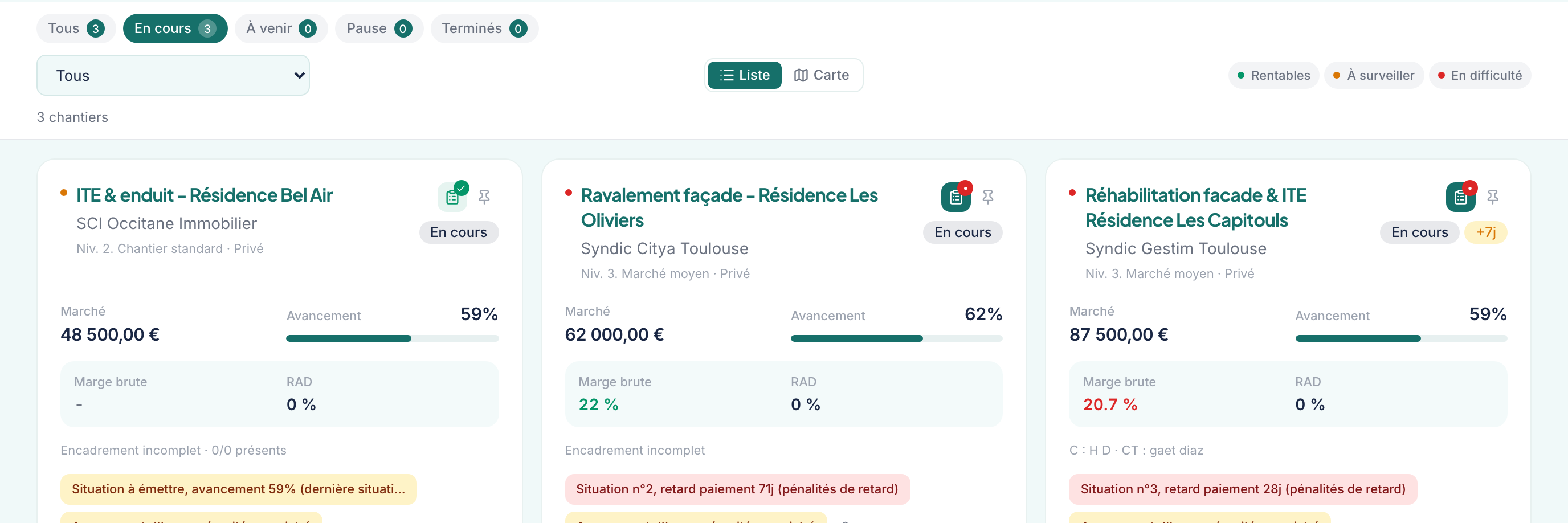 Vos chantiers